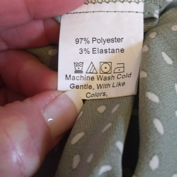 Chic Style sage olive green w/ white dots, knee length flowy dress S - Picture 5 of 7